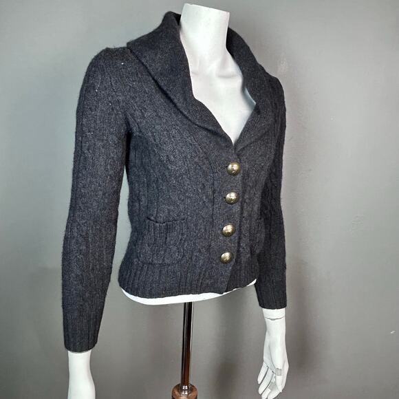 J.Crew sweater cardigan women's XS shawl Merino Angora Horse fisherman cable y2k - Picture 5 of 9